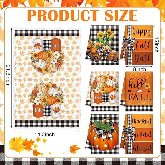 6-Pack Stylish Pumpkin Towels - Generous Size Autumn Kitchen & Bath Essentials - Picture 3 of 6